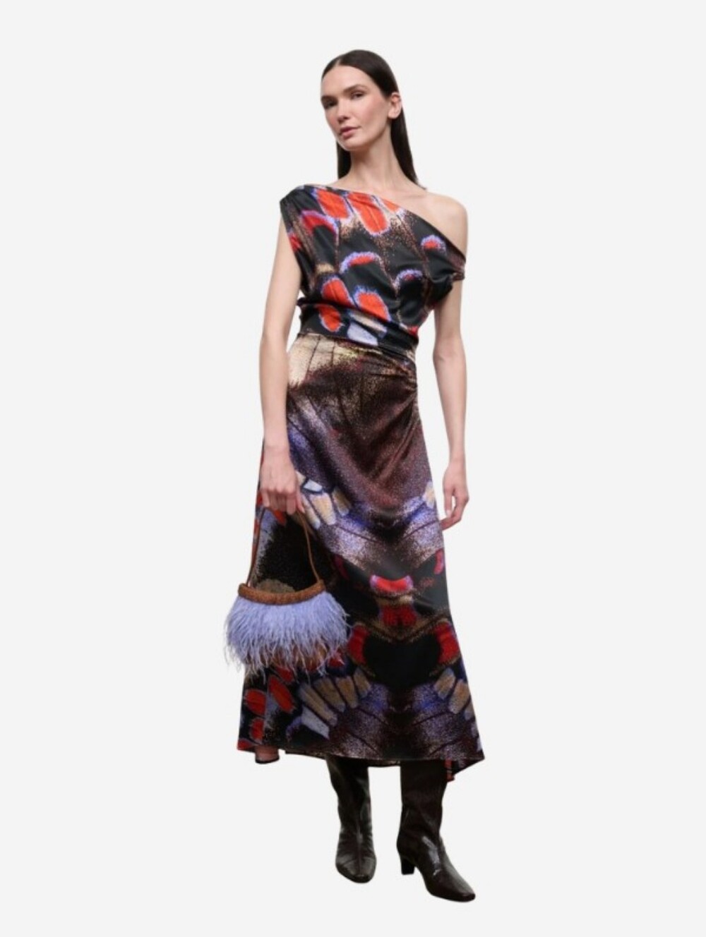 Staud PHARE SILK DRESS BUTTERFLY FUCHSIA